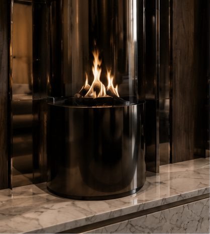 Fireplace in warm stone
