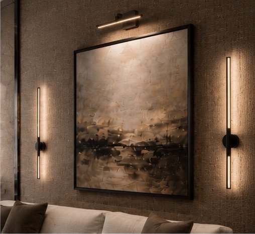 Art wall with linear sconces