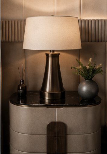 Bedside table and lamp